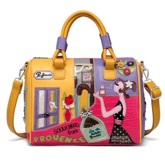 Handbags - Yellow and Purple Satchel with Unique Design